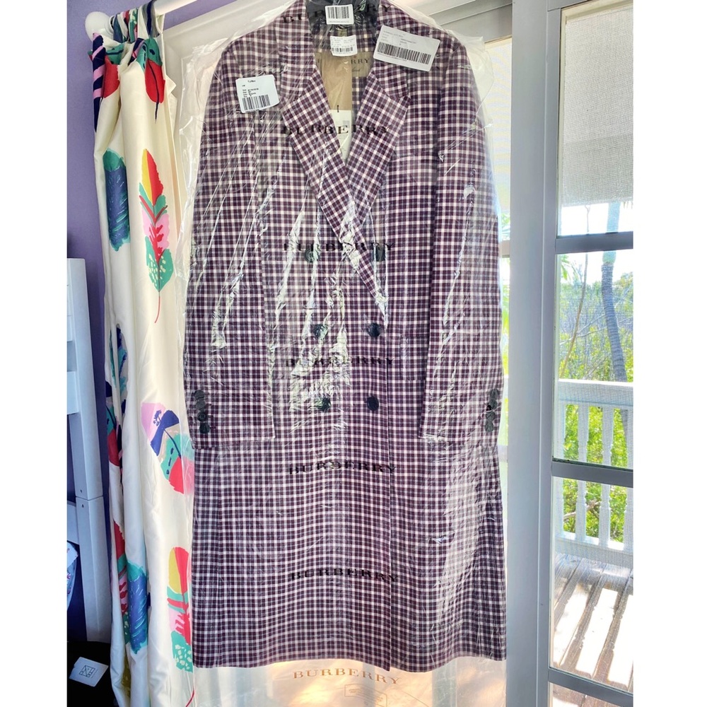 Burberry Checked Cotton-blend Coat In Burgundy NWT - Picture 4 of 15